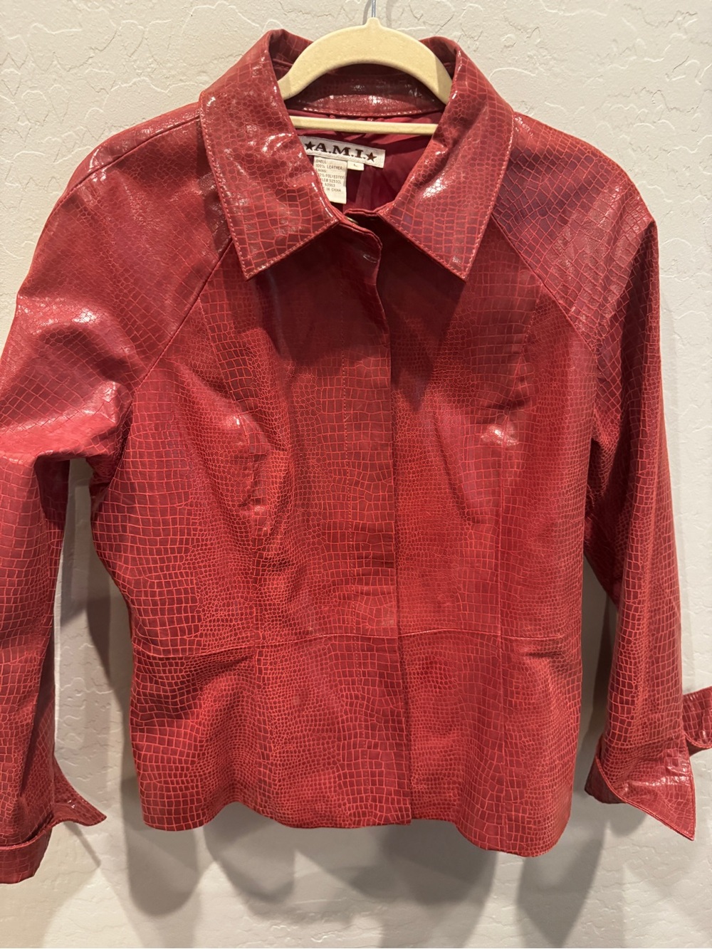 Vintage A.M.I. Oxblood Croc Embossed 100% Leather Jacket Size L